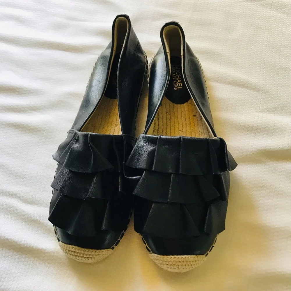 Michael Kors bella top ruffle Black Espadrille Flats